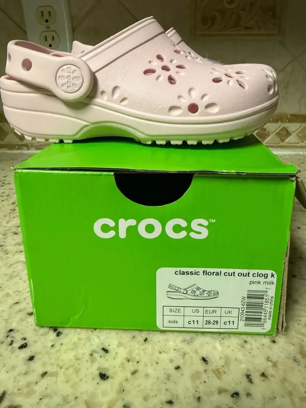 Crocs Kids Classic Floral Cut Out Clog in Pink Milk